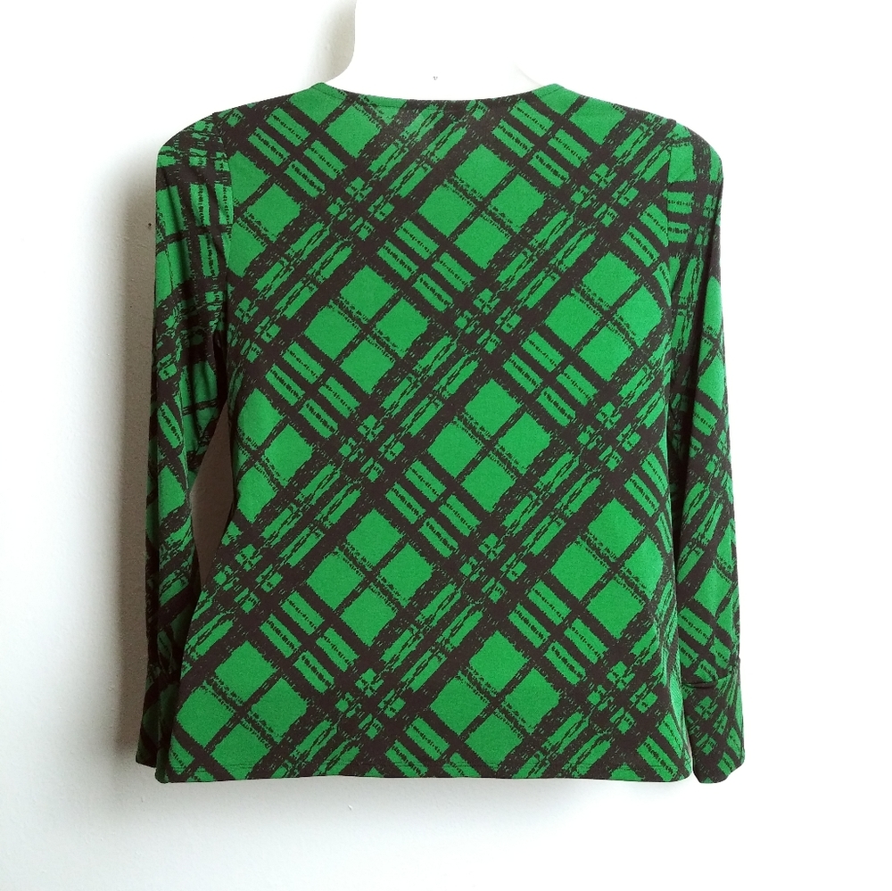 Cato Est.1946 Size L Green Black Plaid Keyhole Chest Top - Picture 3 of 6